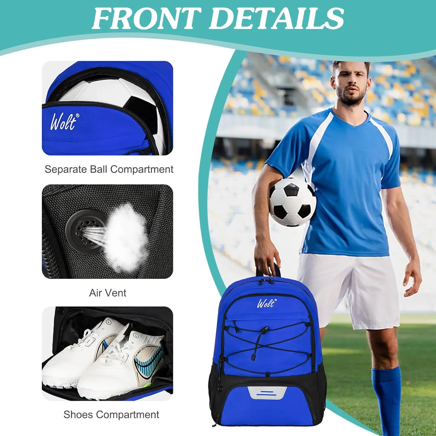 WOLT Youth Soccer Bag, Soccer Backpack, Basketball Backpack with Cleat Shoe and Ball Compartments Volleyball Backpack