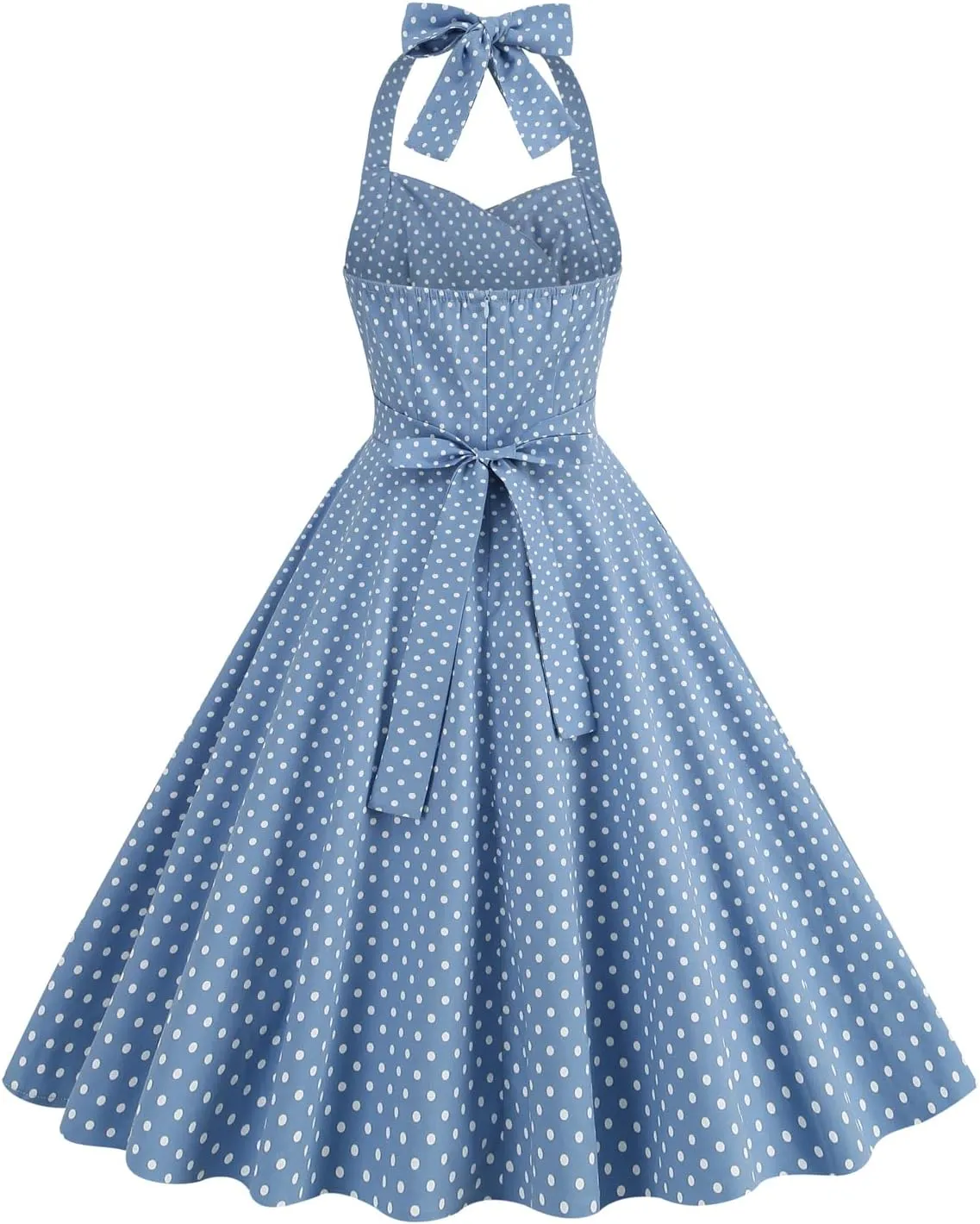 Women 1950s Dresses Vintage Spaghetti Strap Halter Polka Dot Swing A Line Midi Dress Cocktail Party Evening Prom Gown