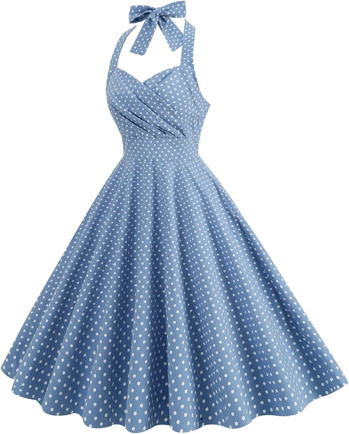 Women 1950s Dresses Vintage Spaghetti Strap Halter Polka Dot Swing A Line Midi Dress Cocktail Party Evening Prom Gown