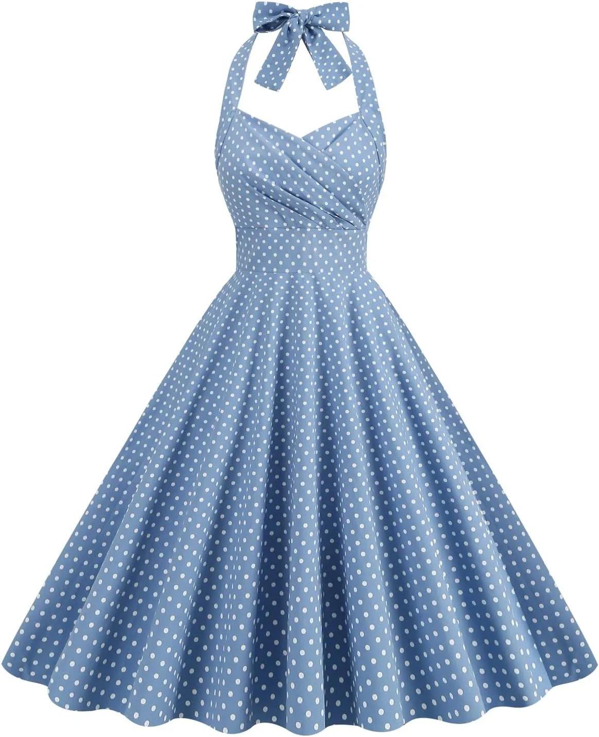 Women 1950s Dresses Vintage Spaghetti Strap Halter Polka Dot Swing A Line Midi Dress Cocktail Party Evening Prom Gown