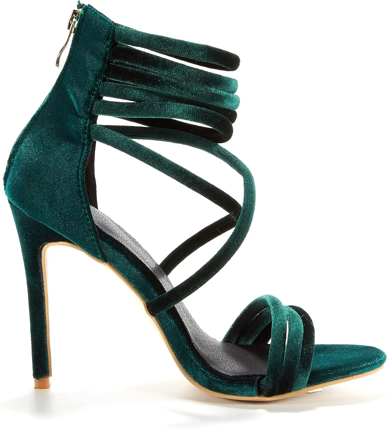 Women Cross Strap Suede High Heel Shoes Open Toe Sexy Evening Sandals Strappy Stilettos with Back Zip Green