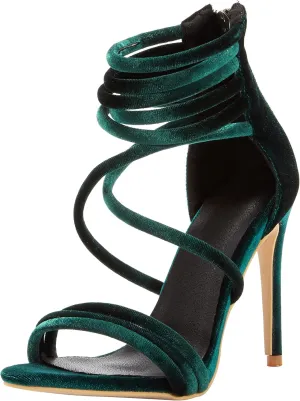 Women Cross Strap Suede High Heel Shoes Open Toe Sexy Evening Sandals Strappy Stilettos with Back Zip Green