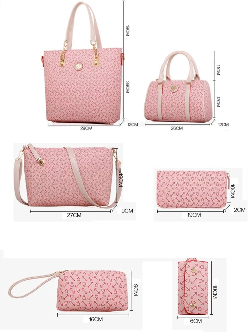 Women Handbag Set 6 Pcs PU Leather Tote Purse Set Multi-purpose Classic Shoulder Bag