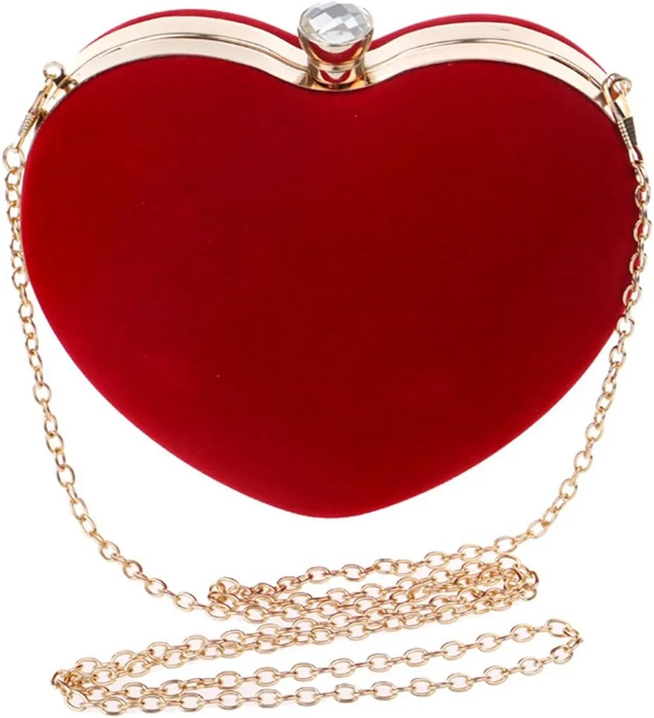 Women Heart Shaped Handbag Mini Clutch Chain Purse Chic Shoulder Bag Evening Tote
