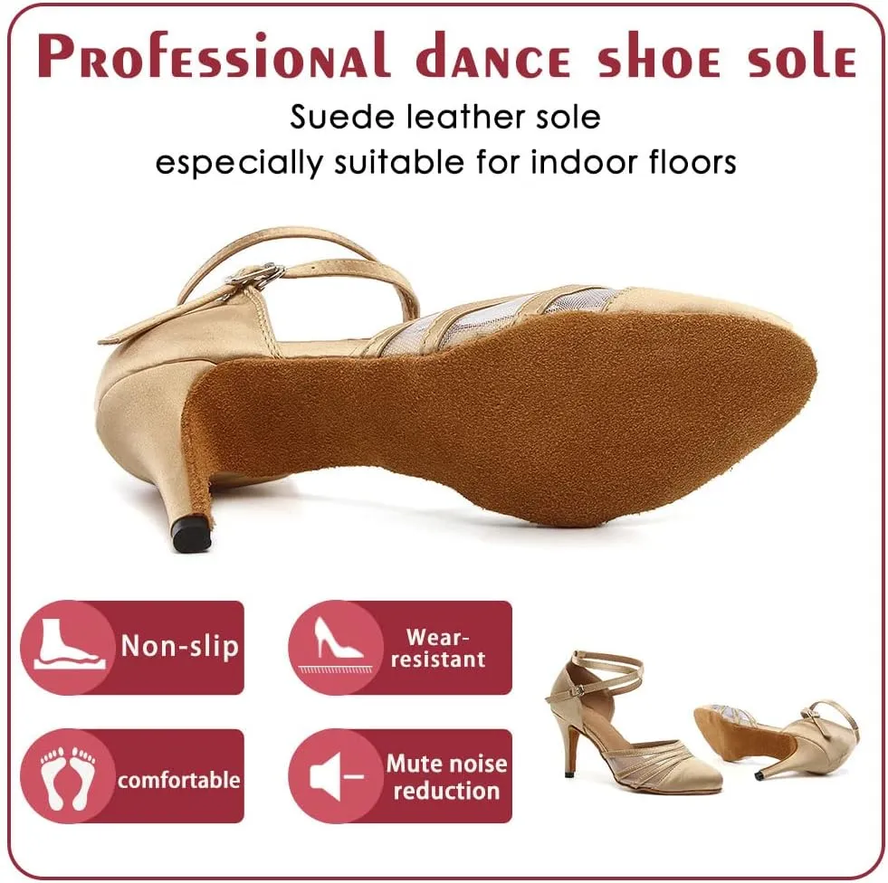 Women Latin Dance Shoes Closed Toe Ballroom Modern Salsa Waltz Tango Dance Performance Shoes Suede Sole