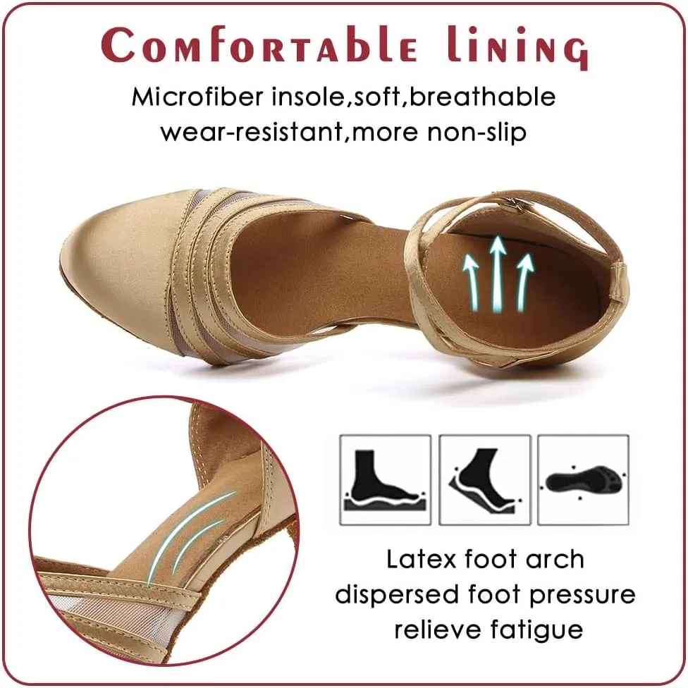 Women Latin Dance Shoes Closed Toe Ballroom Modern Salsa Waltz Tango Dance Performance Shoes Suede Sole