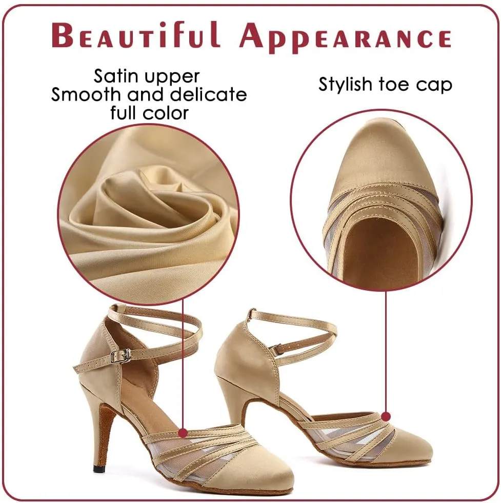 Women Latin Dance Shoes Closed Toe Ballroom Modern Salsa Waltz Tango Dance Performance Shoes Suede Sole