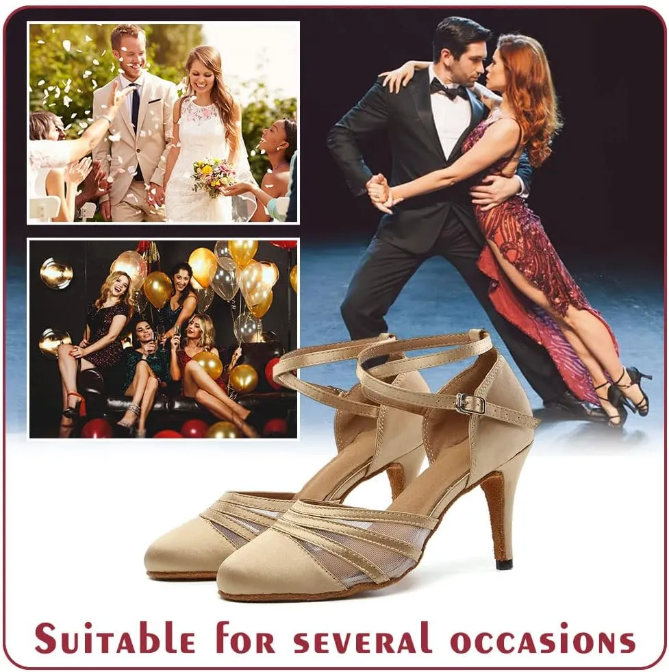 Women Latin Dance Shoes Closed Toe Ballroom Modern Salsa Waltz Tango Dance Performance Shoes Suede Sole