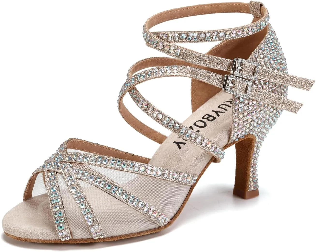 Women Latin Dance Shoes Rhinestones Ballroom Salsa Bachata Wedding Perfermence Dancing Shoes,Model YCL508