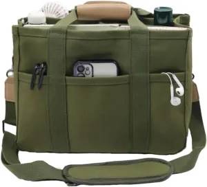 Women Multi-pocket Canvas Tote Bag Large Capacity Shoulder Crossbody Handbag With Compartments