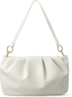 Women Ruched Shoulder Handbag Cloud Pouch Hobo Bag Convertible Clutch Soft Vegan Leather Cross body Bag