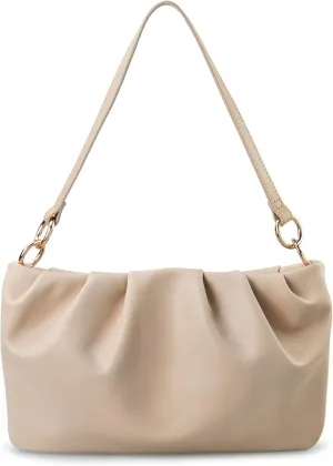 Women Ruched Shoulder Handbag Cloud Pouch Hobo Bag Convertible Clutch Soft Vegan Leather Cross body Bag