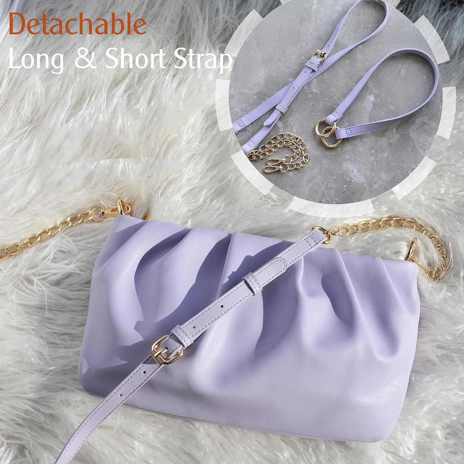 Women Ruched Shoulder Handbag Cloud Pouch Hobo Bag Convertible Clutch Soft Vegan Leather Cross body Bag