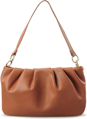 Women Ruched Shoulder Handbag Cloud Pouch Hobo Bag Convertible Clutch Soft Vegan Leather Cross body Bag