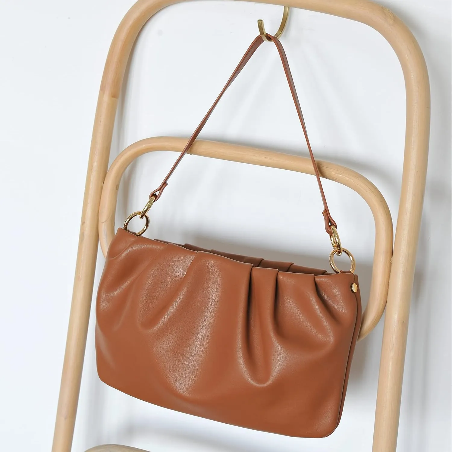 Women Ruched Shoulder Handbag Cloud Pouch Hobo Bag Convertible Clutch Soft Vegan Leather Cross body Bag
