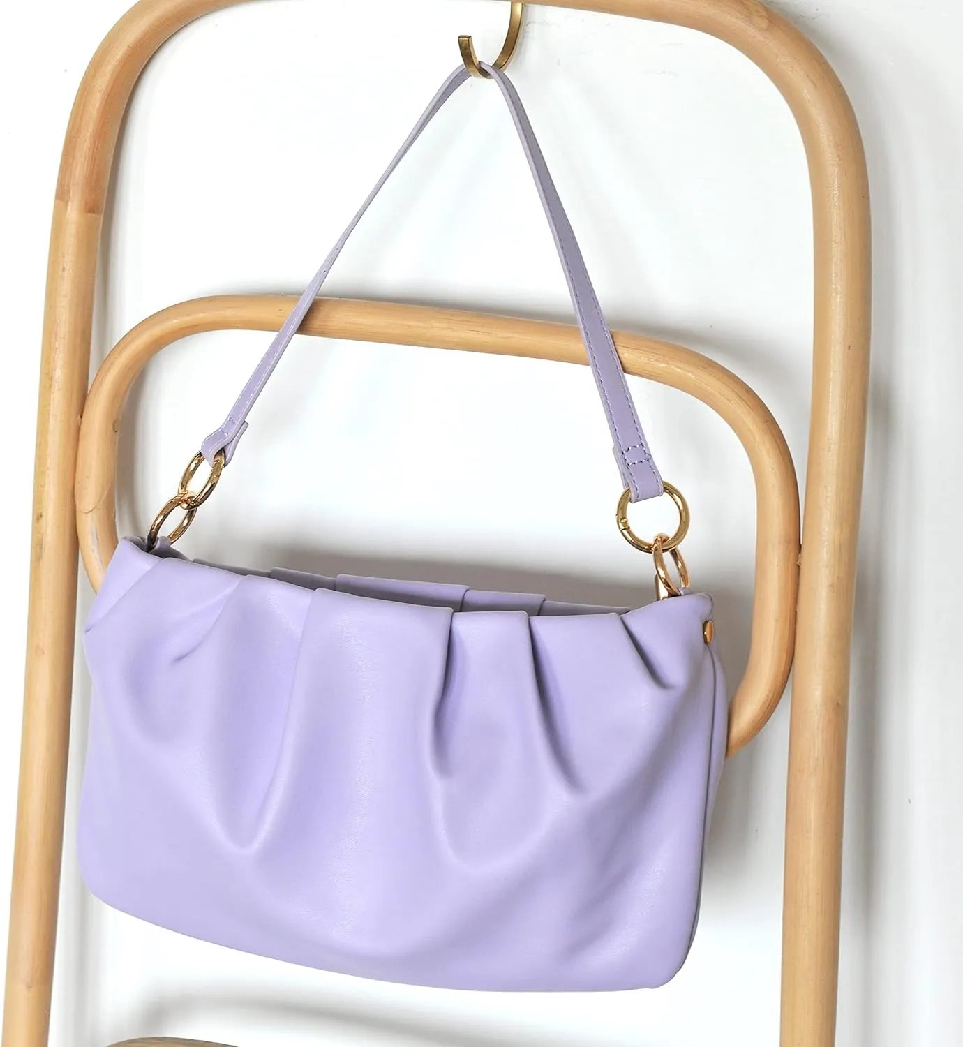 Women Ruched Shoulder Handbag Cloud Pouch Hobo Bag Convertible Clutch Soft Vegan Leather Cross body Bag