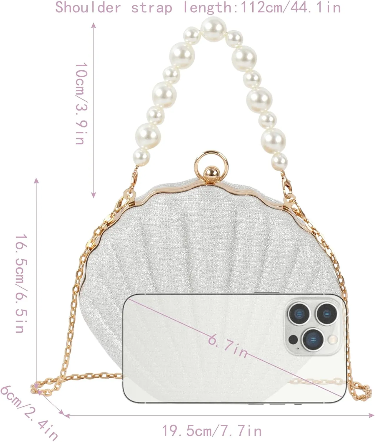 Women Seashell Evening Bag Purse Mermaid Chain Strap Clutch Handbag Shoulder Bag