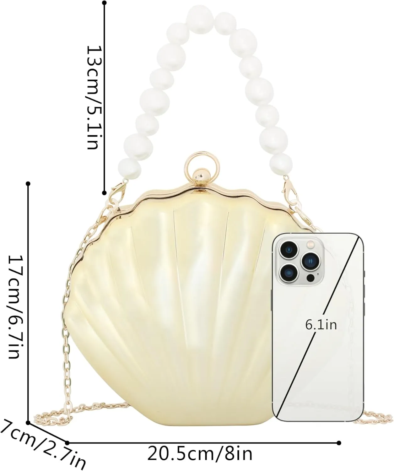 Women Seashell Evening Bag Purse Mermaid Chain Strap Clutch Handbag Shoulder Bag
