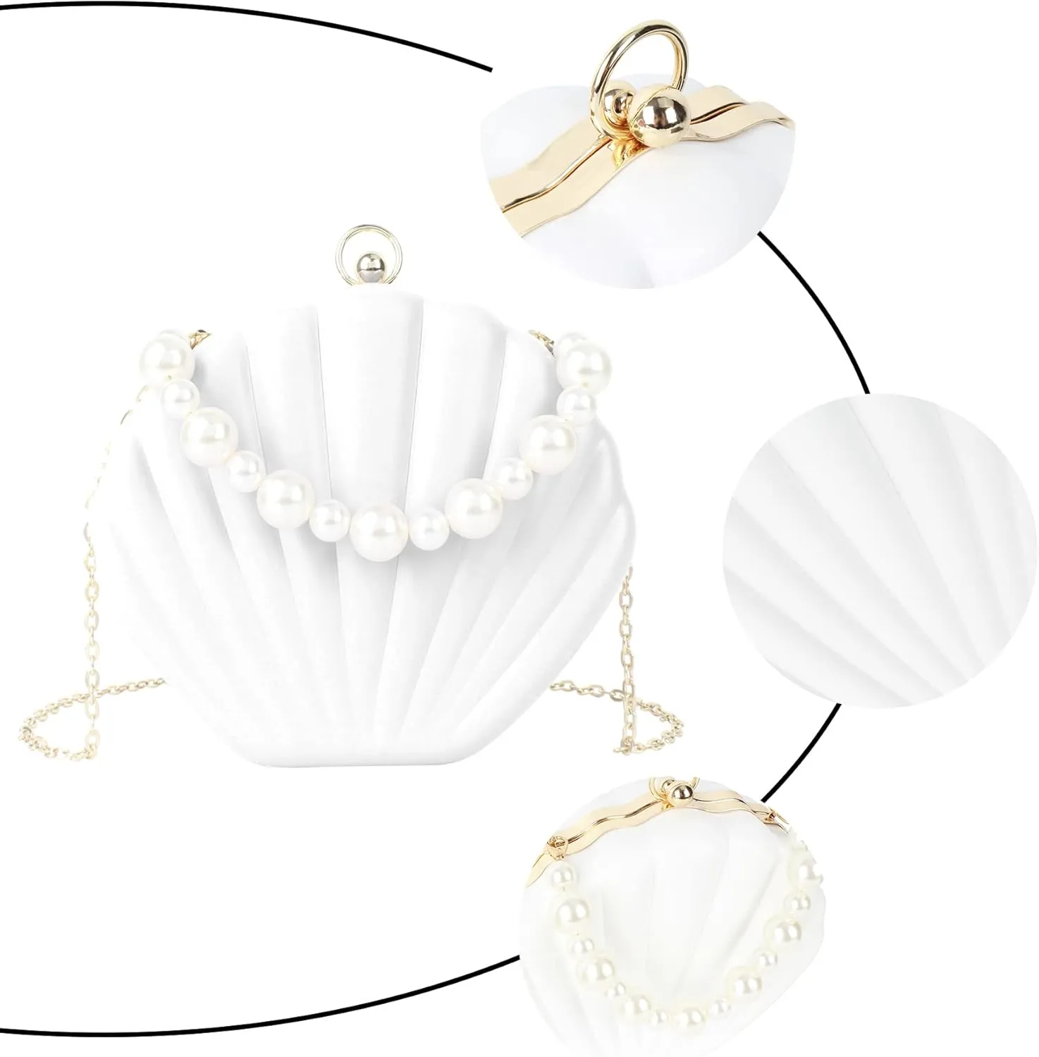 Women Seashell Evening Bag Purse Mermaid Chain Strap Clutch Handbag Shoulder Bag