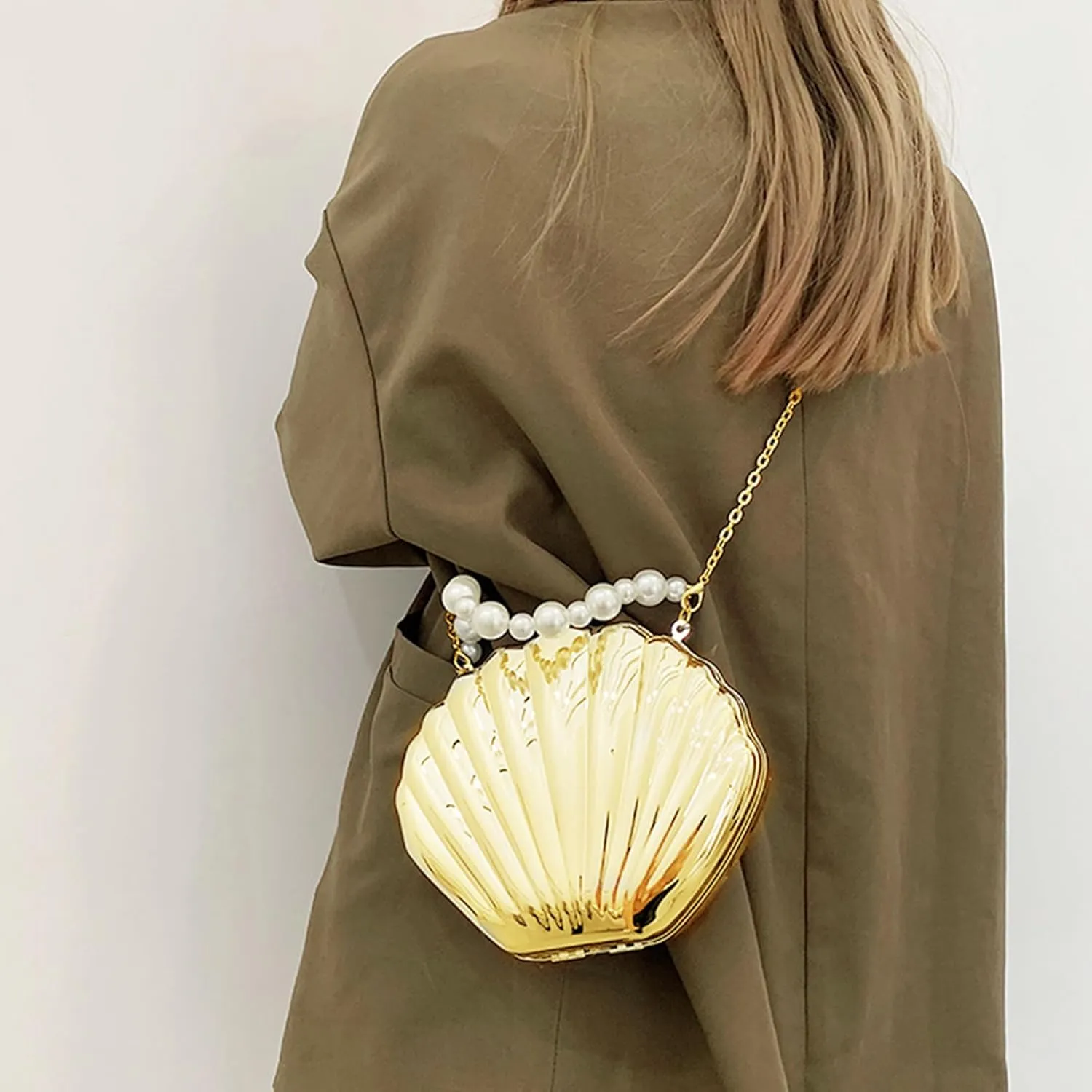 Women Seashell Evening Bag Purse Mermaid Chain Strap Clutch Handbag Shoulder Bag