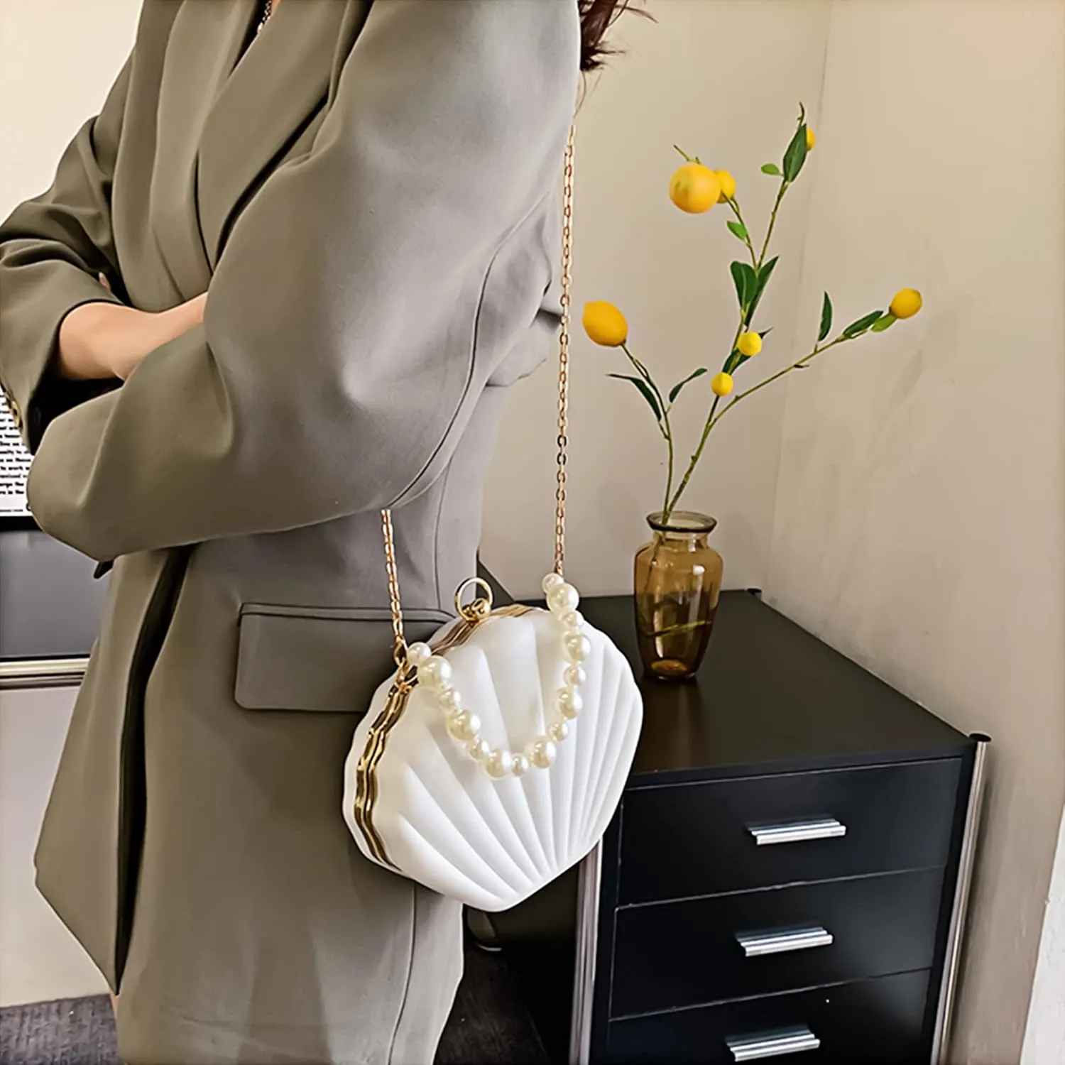 Women Seashell Evening Bag Purse Mermaid Chain Strap Clutch Handbag Shoulder Bag