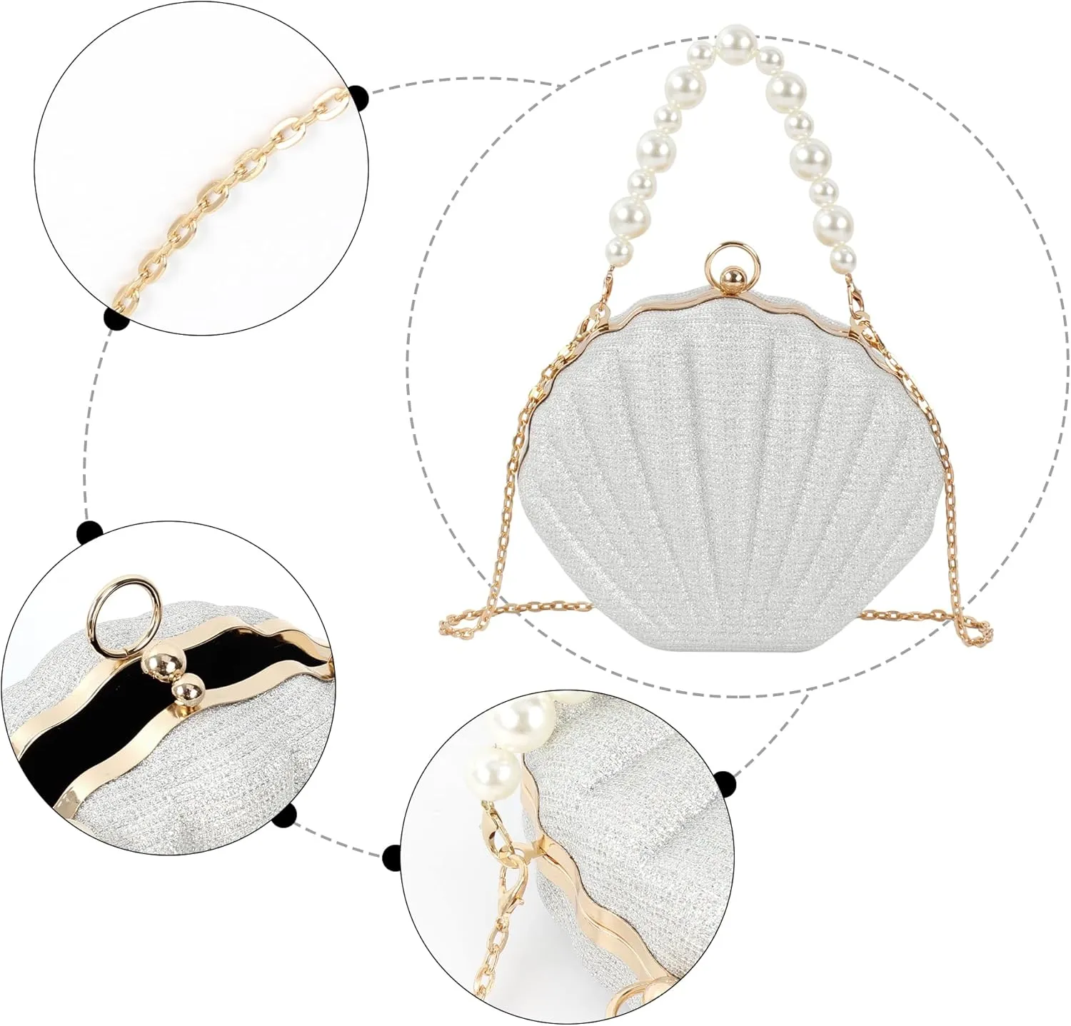 Women Seashell Evening Bag Purse Mermaid Chain Strap Clutch Handbag Shoulder Bag