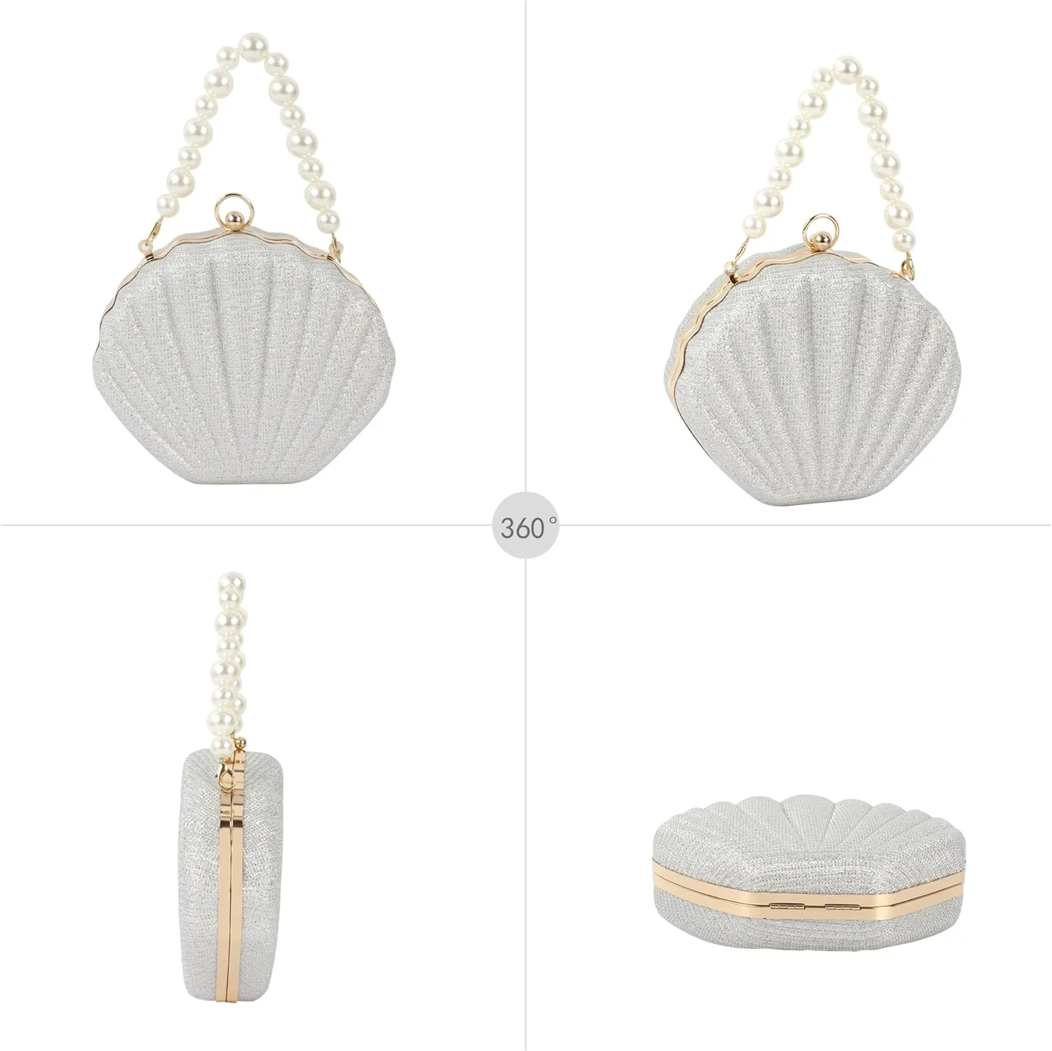 Women Seashell Evening Bag Purse Mermaid Chain Strap Clutch Handbag Shoulder Bag