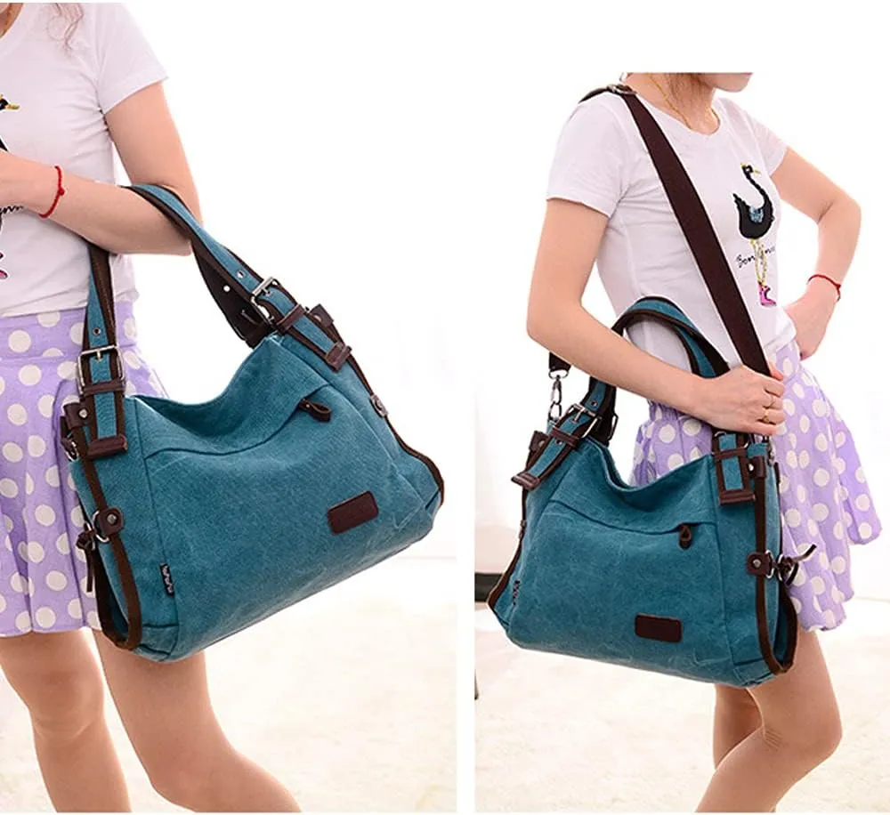 Women Shoulder Bag Canvas Handbag Large Capacity Casual Handbag with Adjustable Shoulder Strap
