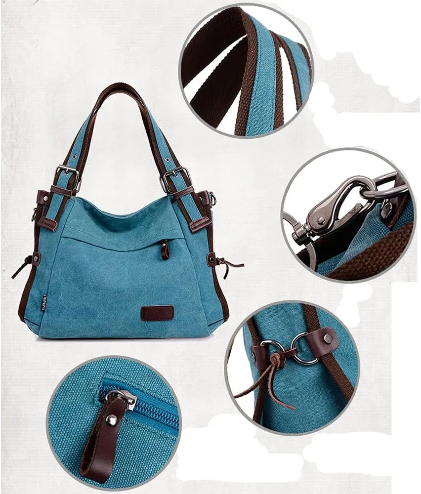 Women Shoulder Bag Canvas Handbag Large Capacity Casual Handbag with Adjustable Shoulder Strap