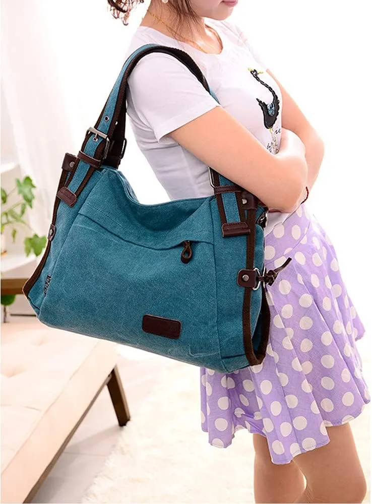 Women Shoulder Bag Canvas Handbag Large Capacity Casual Handbag with Adjustable Shoulder Strap