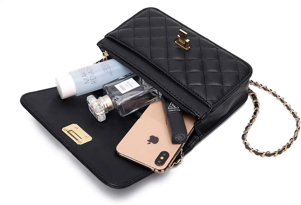 Women Shoulder Bag Grid Crossbody Handbag Daily Leather Stylish Evening Chain Bag