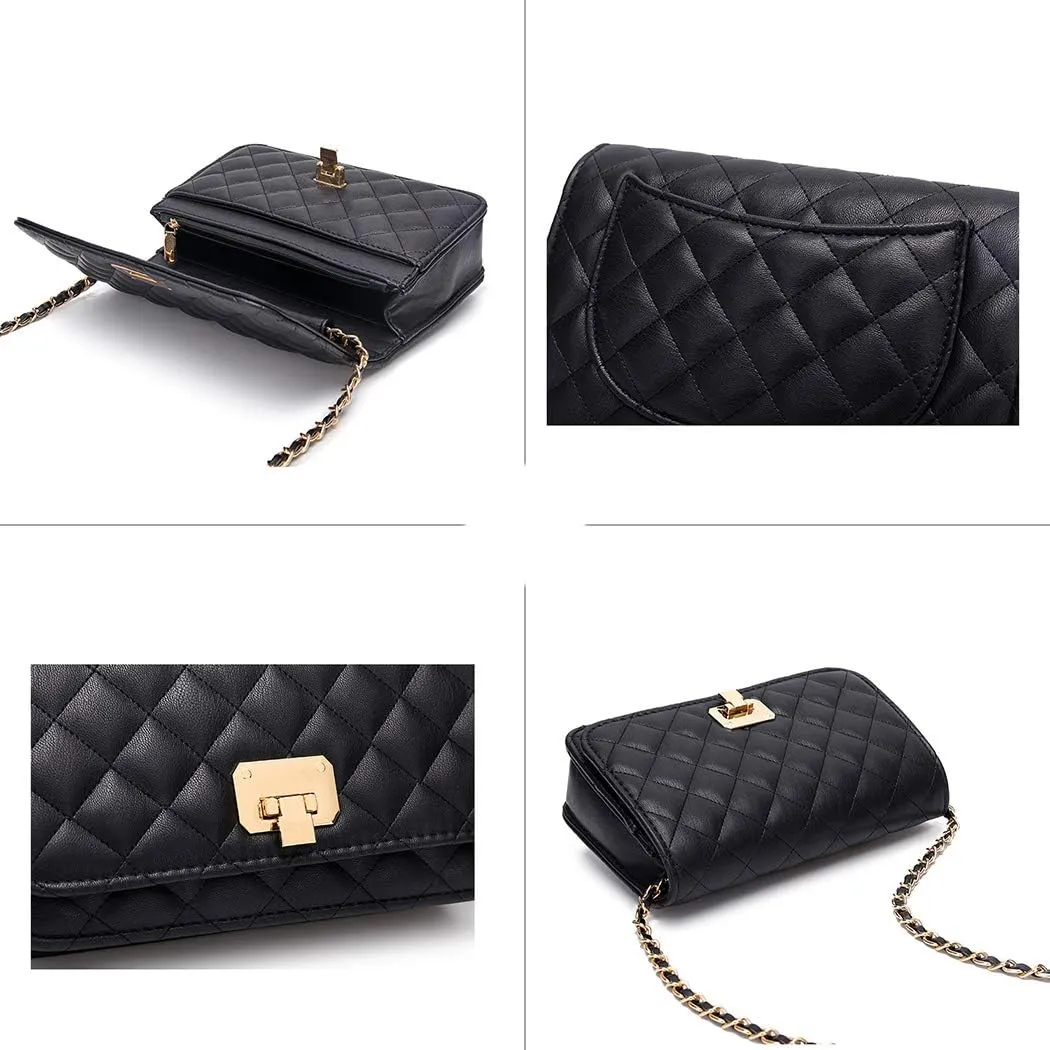 Women Shoulder Bag Grid Crossbody Handbag Daily Leather Stylish Evening Chain Bag