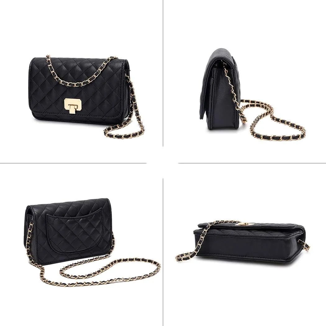 Women Shoulder Bag Grid Crossbody Handbag Daily Leather Stylish Evening Chain Bag