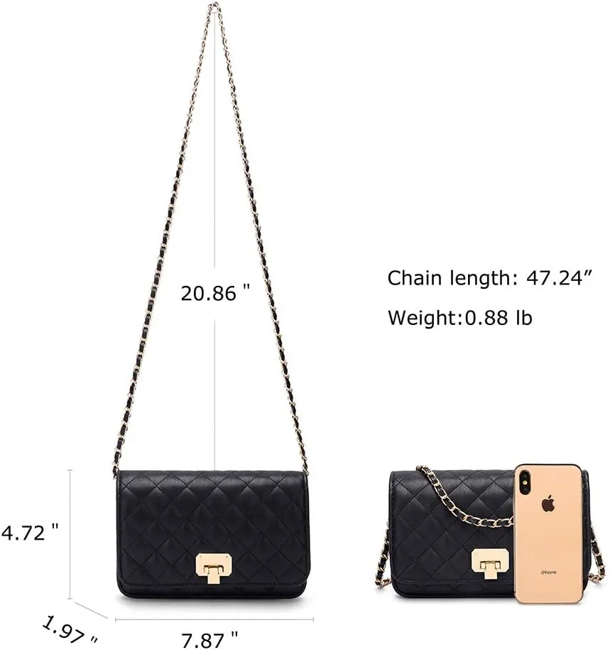 Women Shoulder Bag Grid Crossbody Handbag Daily Leather Stylish Evening Chain Bag