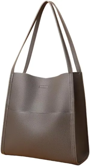 Women Solid Color Simple Genuine Leather Shoulder Bag, Ladies Waterproof Large Capacity Leather Handbags