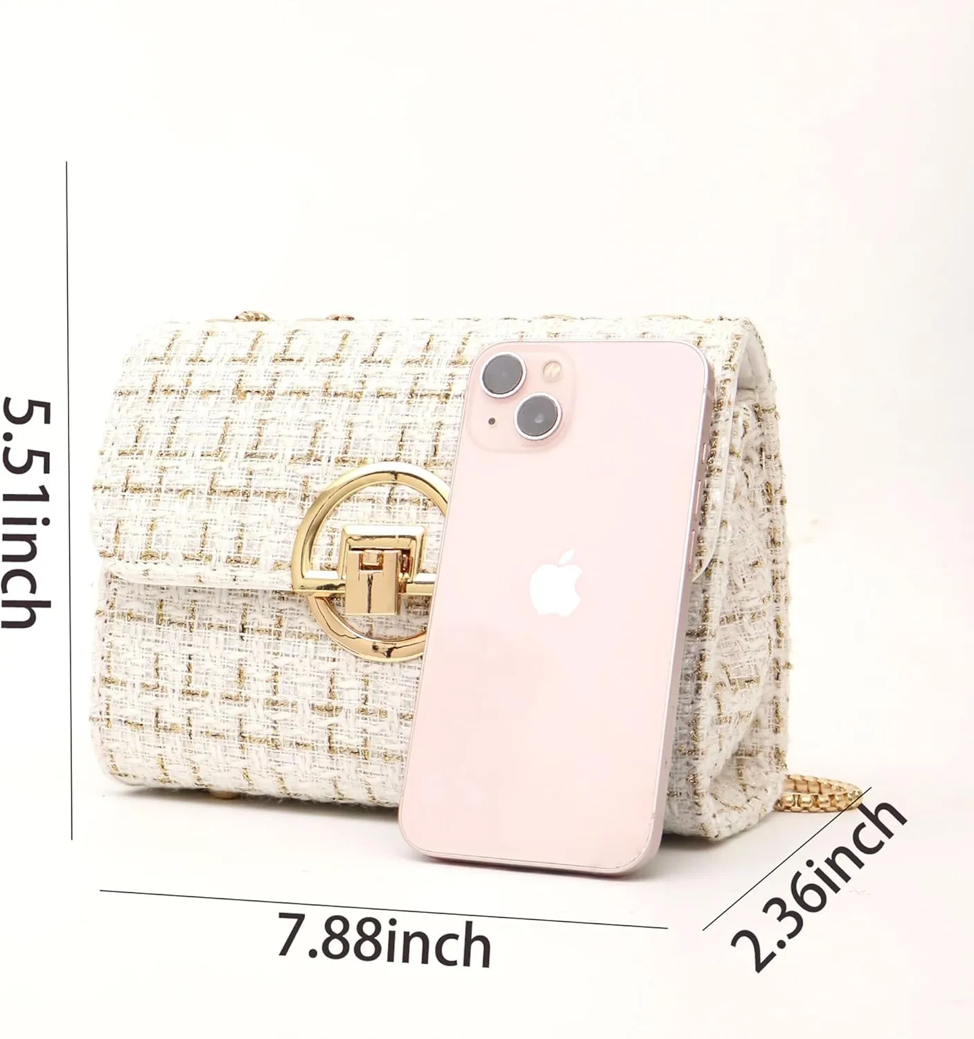 Women Tweed Small Shoulder Bag Handbag and Purse Fashion Ladies Chain Quilted Crossbody Bag Evening Bag Clutch