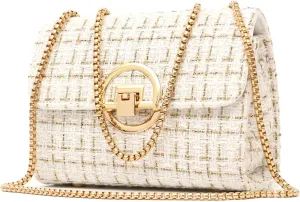 Women Tweed Small Shoulder Bag Handbag and Purse Fashion Ladies Chain Quilted Crossbody Bag Evening Bag Clutch