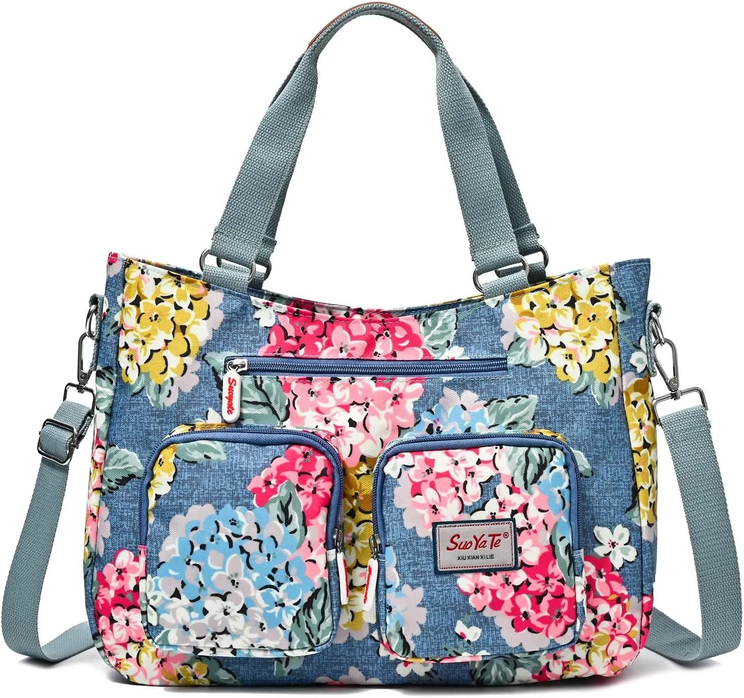 Women Utility Tote Bag Teacher Purses and Handbags for Nurse Waterproof Nylon Multi Pocket Shoulder Bag Work Tote Bag