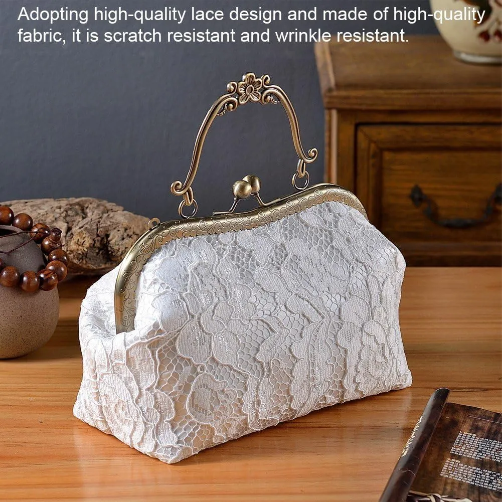 Women Vintage Floral Embroidery Chain Crossbody Shoulder Bag Wedding Handbag Metal Handle Evening Bag for Party