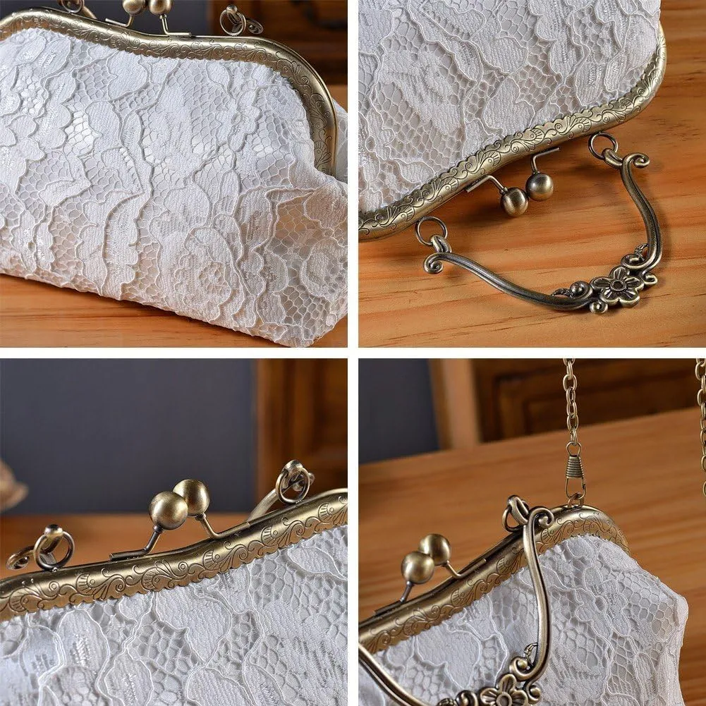 Women Vintage Floral Embroidery Chain Crossbody Shoulder Bag Wedding Handbag Metal Handle Evening Bag for Party