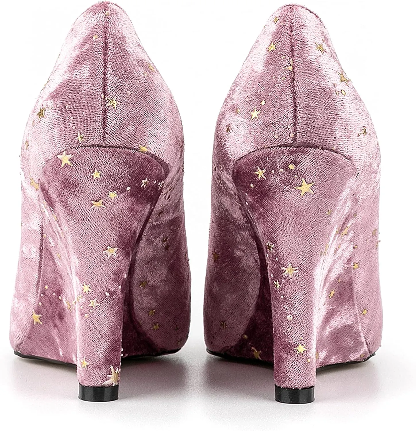 Women Vintage Suede Vegan Leather Wedge High Heel Shoes Pointed Toe Star Pattern Slip on Dress Shoes