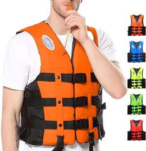 Women's Adjustable Life Jacket - Buoyancy Vest with Rescue Whistle & Reflective Strips for Kayaking, Paddle Board, Water Sports (Orange, S)
