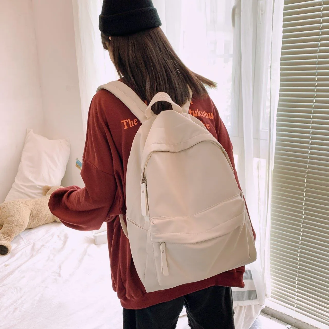 Women's & Men's & Korean Style Solid Color Simple Backpacks