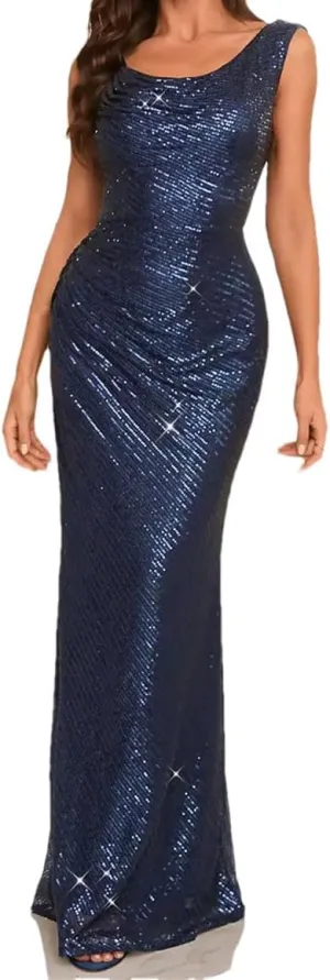 Women's Asymmetrical Backless Dress Sequined Slim-Fit Evening Gown Party Prom Dresses