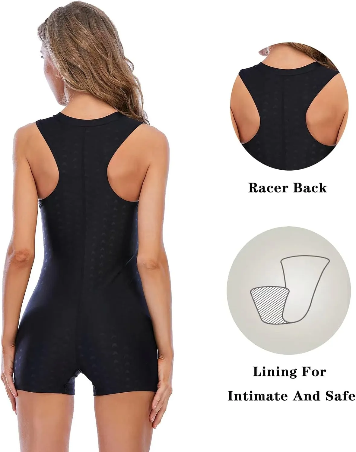 Women's Athletic Boyleg One Piece Swimwear Pro Swimsuit with Zipper Bathing Suit Training
