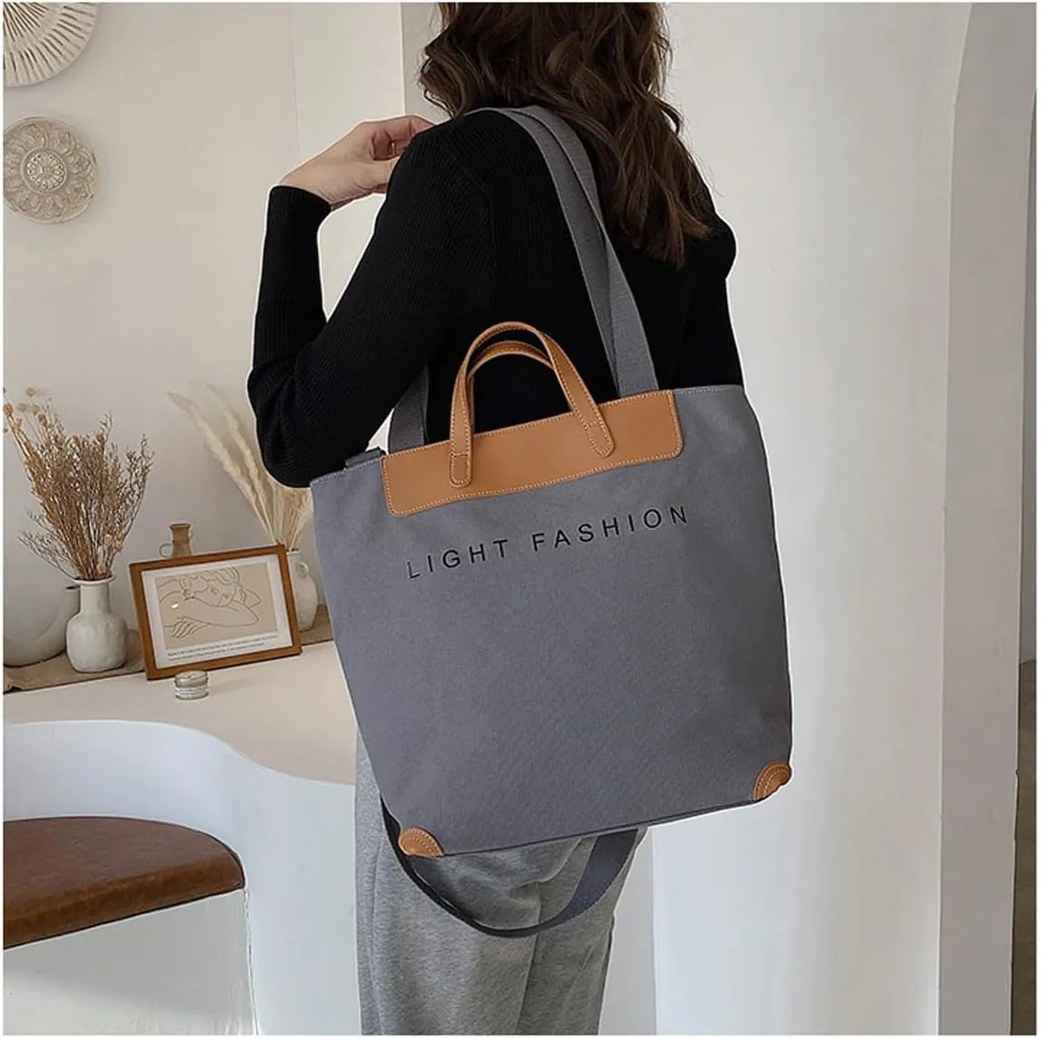 Women's canvas handbag, men's and women's casual work crossbody bag, women's large capacity tote bag