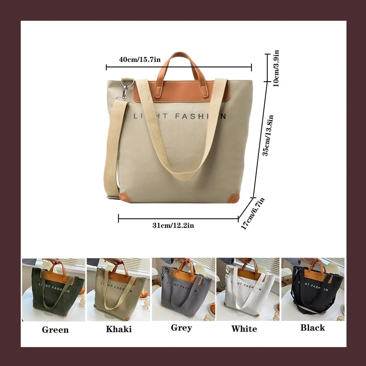 Women's canvas handbag, men's and women's casual work crossbody bag, women's large capacity tote bag