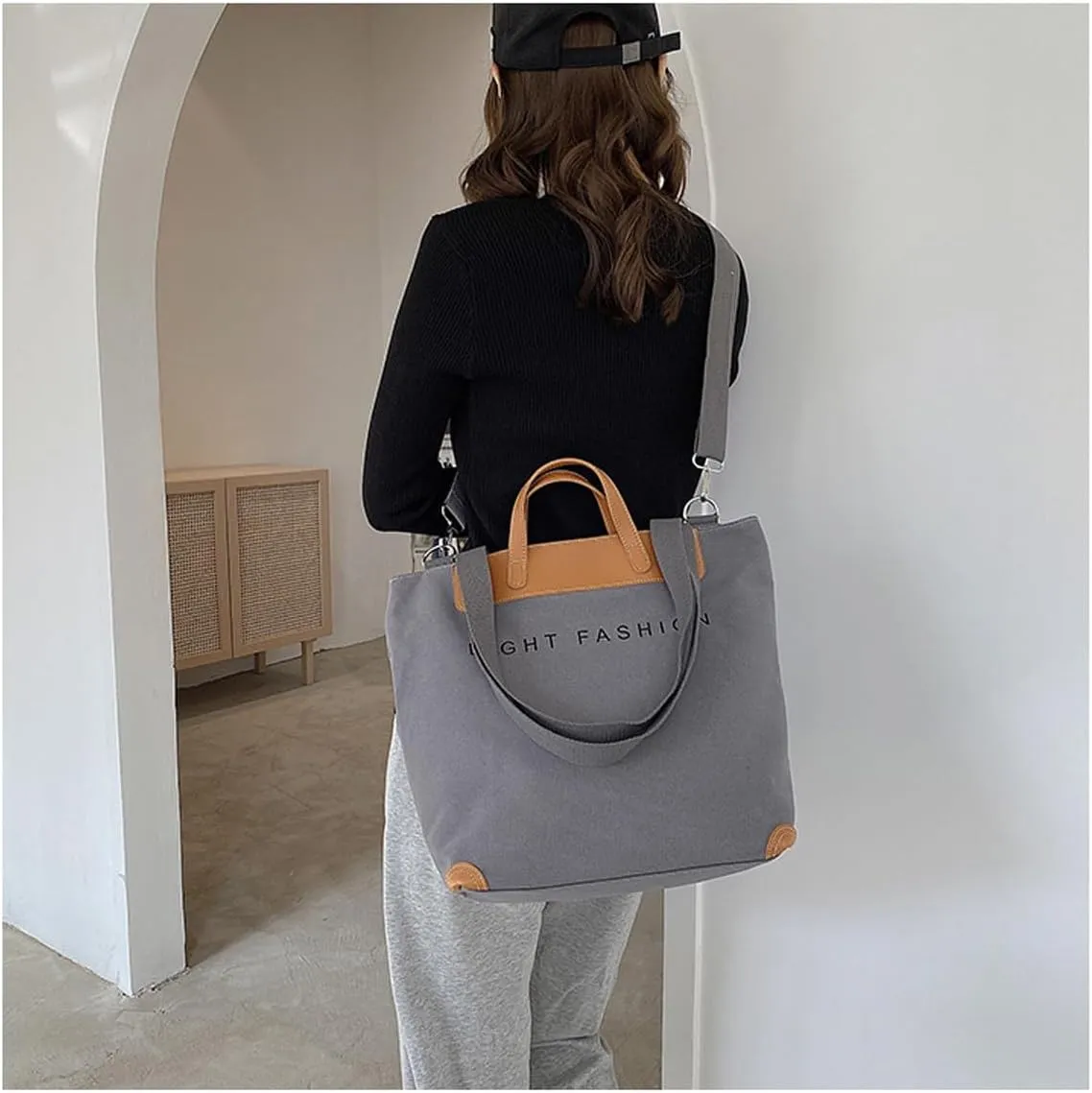 Women's canvas handbag, men's and women's casual work crossbody bag, women's large capacity tote bag