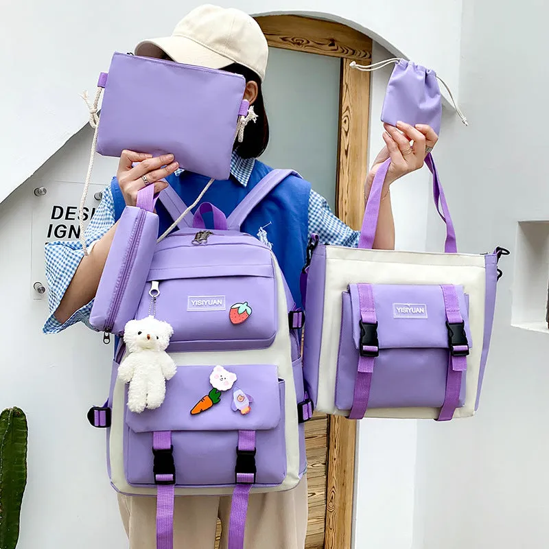 Women's Canvas Korean Large Capacity Set College Backpacks