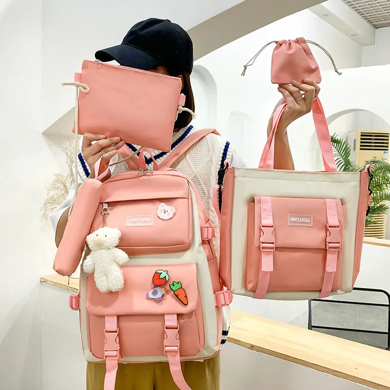 Women's Canvas Korean Large Capacity Set College Backpacks